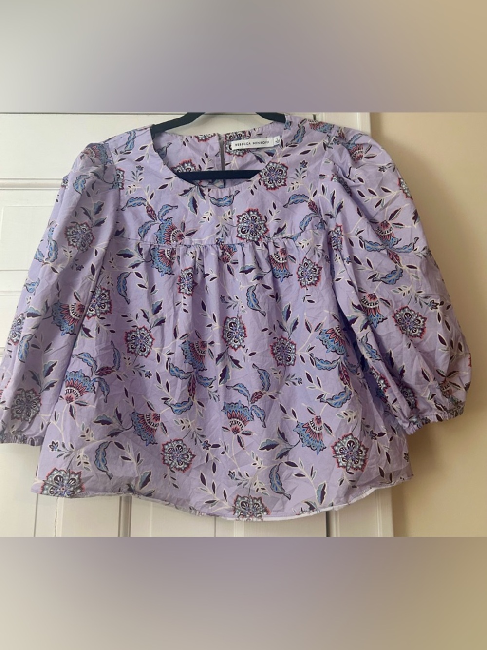 Rebecca Midkoff Carrie Lavender & Floral Cotton Peasant Blouse NWOT